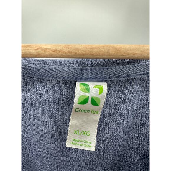 Green Tea Top Women XL Blue Short Half Sleeve Hooded Lace-Up Pullover Hoodie - Picture 5 of 8